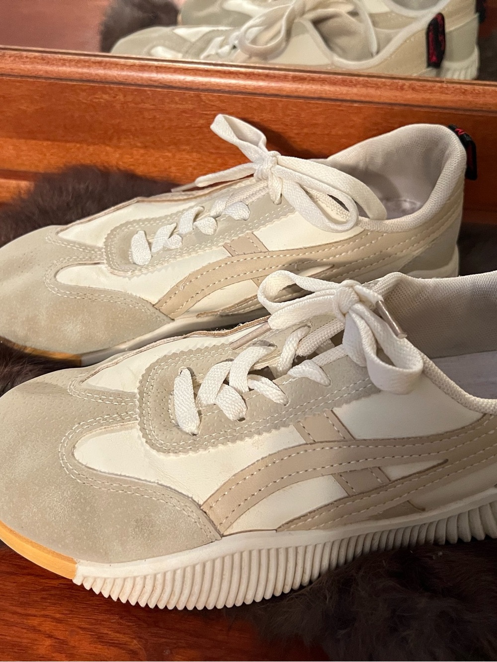 Flora Women's Neutral Off-White Lace-Up Suede & Textile Sneaker